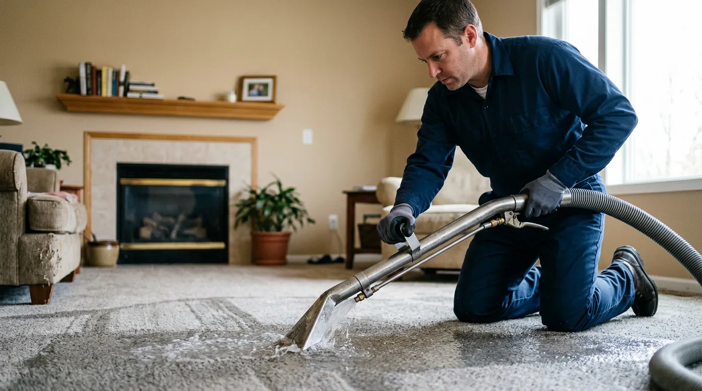 Water damage restoration technician working near Cambridge, MN